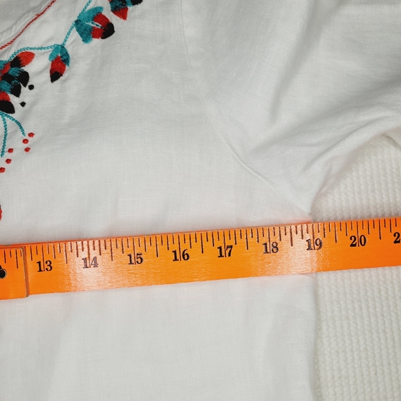 Tommy Bahama Tunic 100% Linen Small White V-Neck Beach Embroidered 3/4 Sleeve - Picture 4 of 7